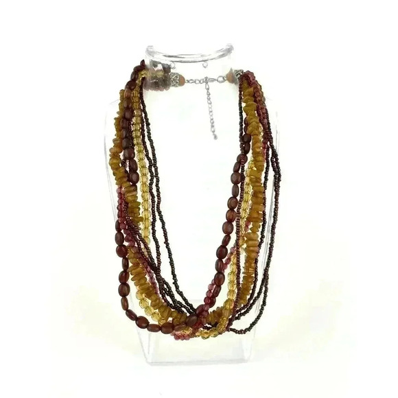 VTG Brown Beaded Faceted Multi Strand Necklace 16" Long Layered 90's Retro - Picture 10 of 10